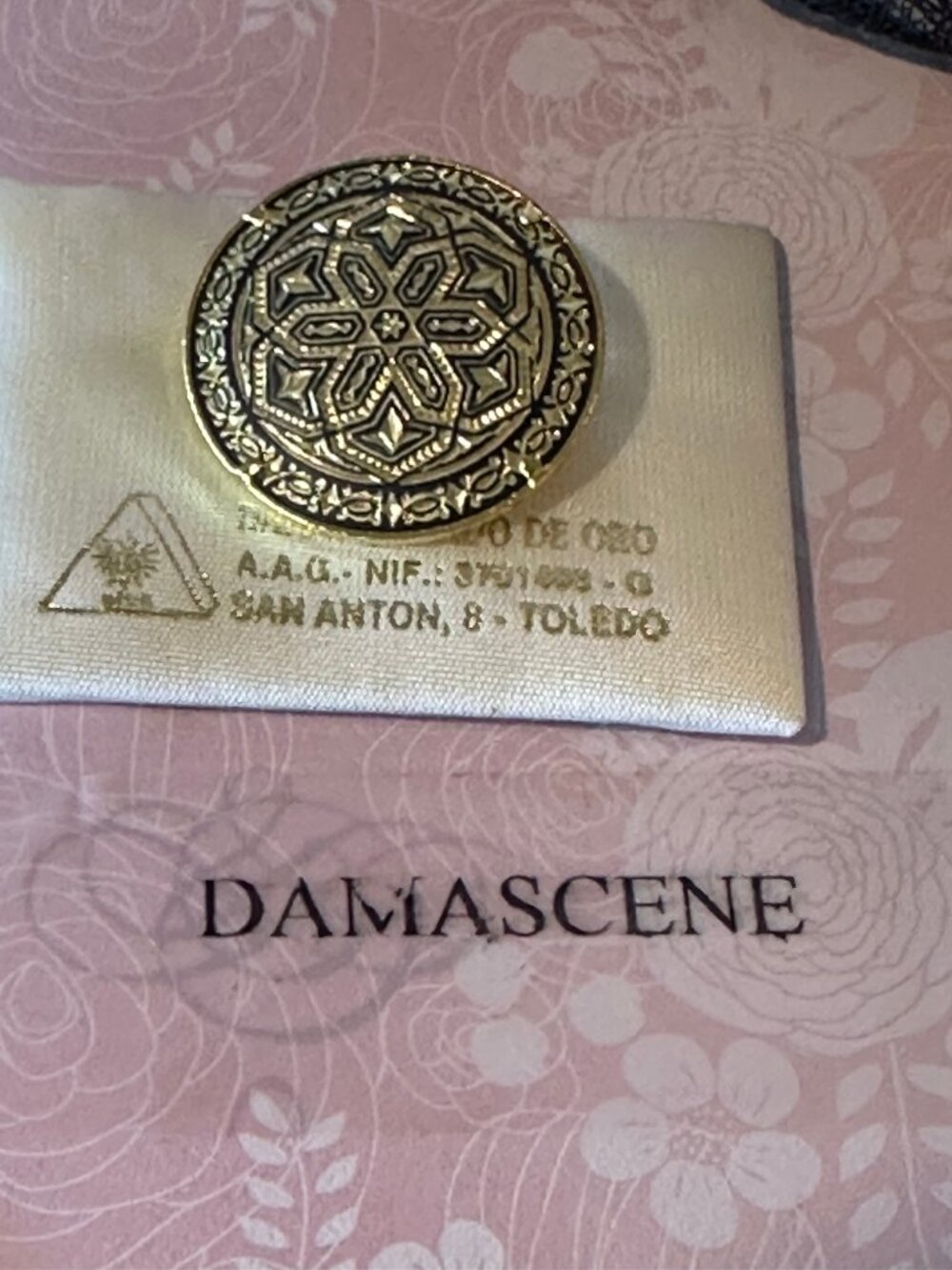 Vintage Damascene Brooch Vintage Gold Geometric Gold Foil inlaid